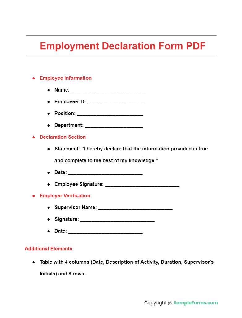 employment declaration form pdf