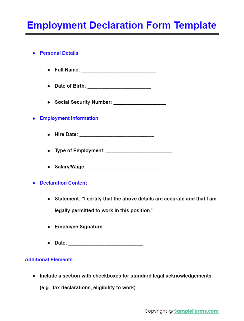 employment declaration form template