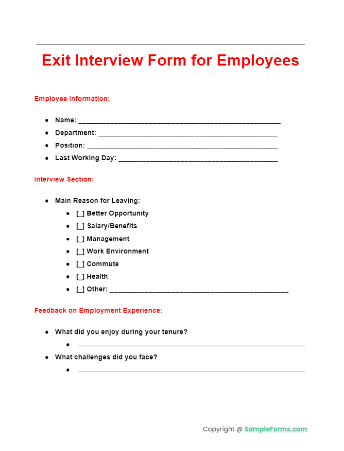 exit interview form for employees