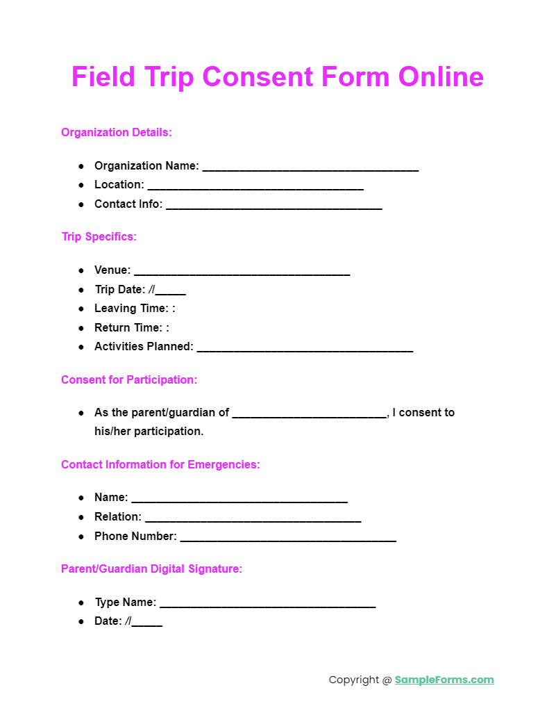 field trip consent form online