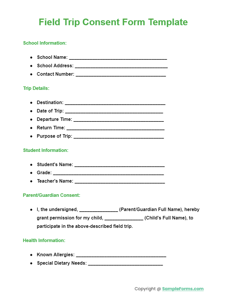 field trip consent form template