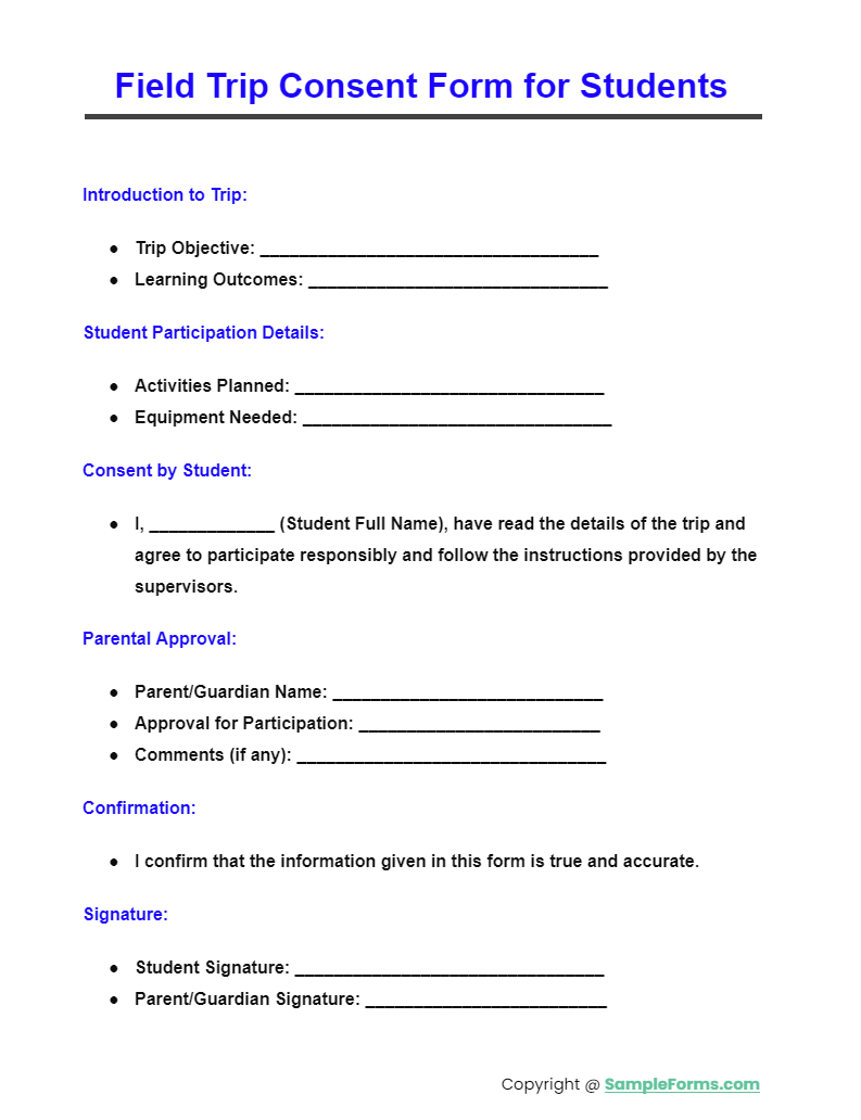 field trip consent form for students