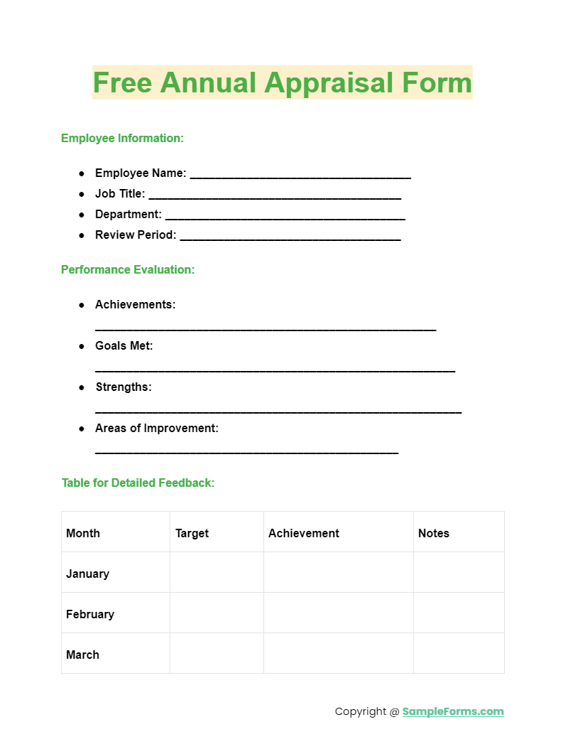 free annual appraisal form