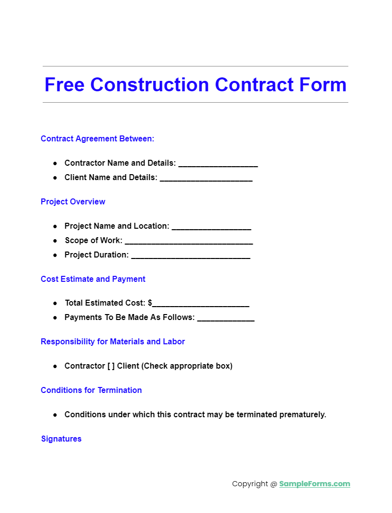 FREE 15+ Construction Contract Form Samples, PDF, MS Word, Google Docs