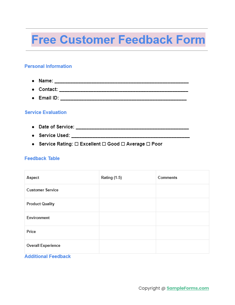 free customer feedback form