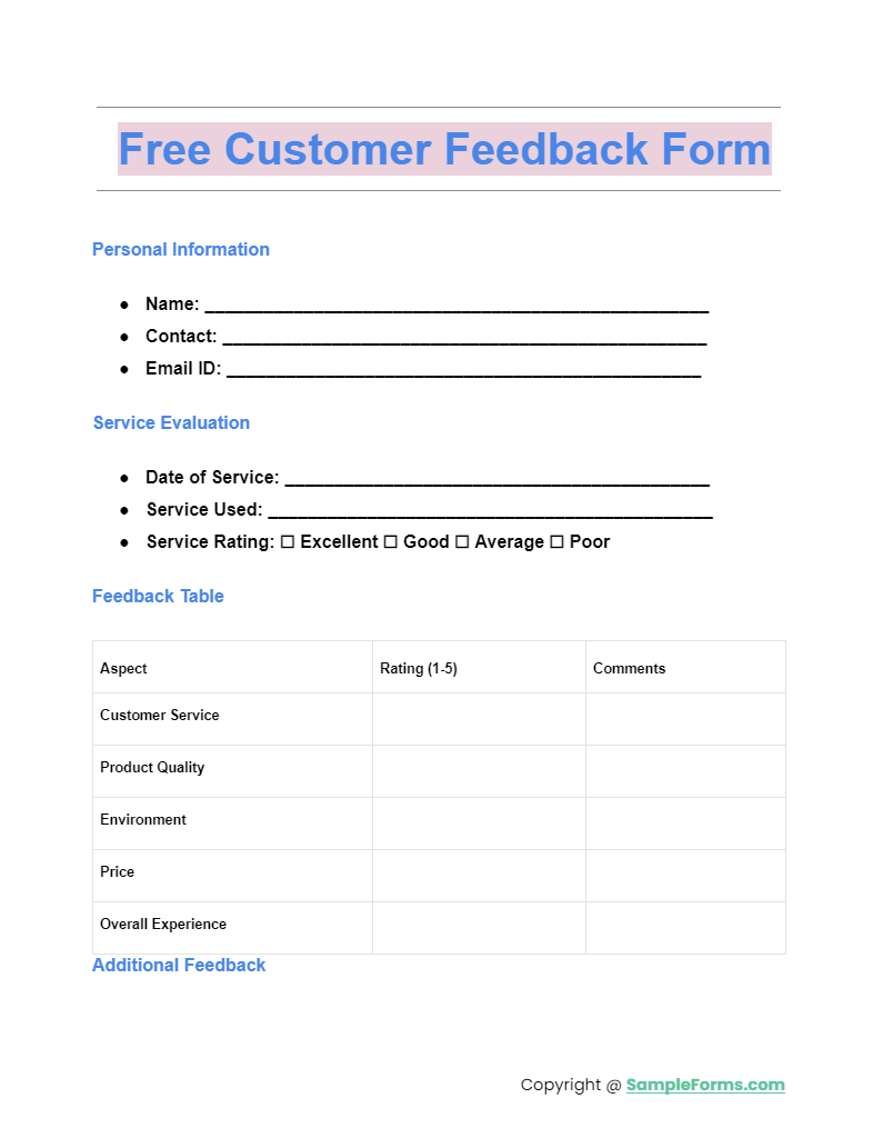 FREE 29+ Customer Feedback Form Samples, PDF, MS Word, Google Docs