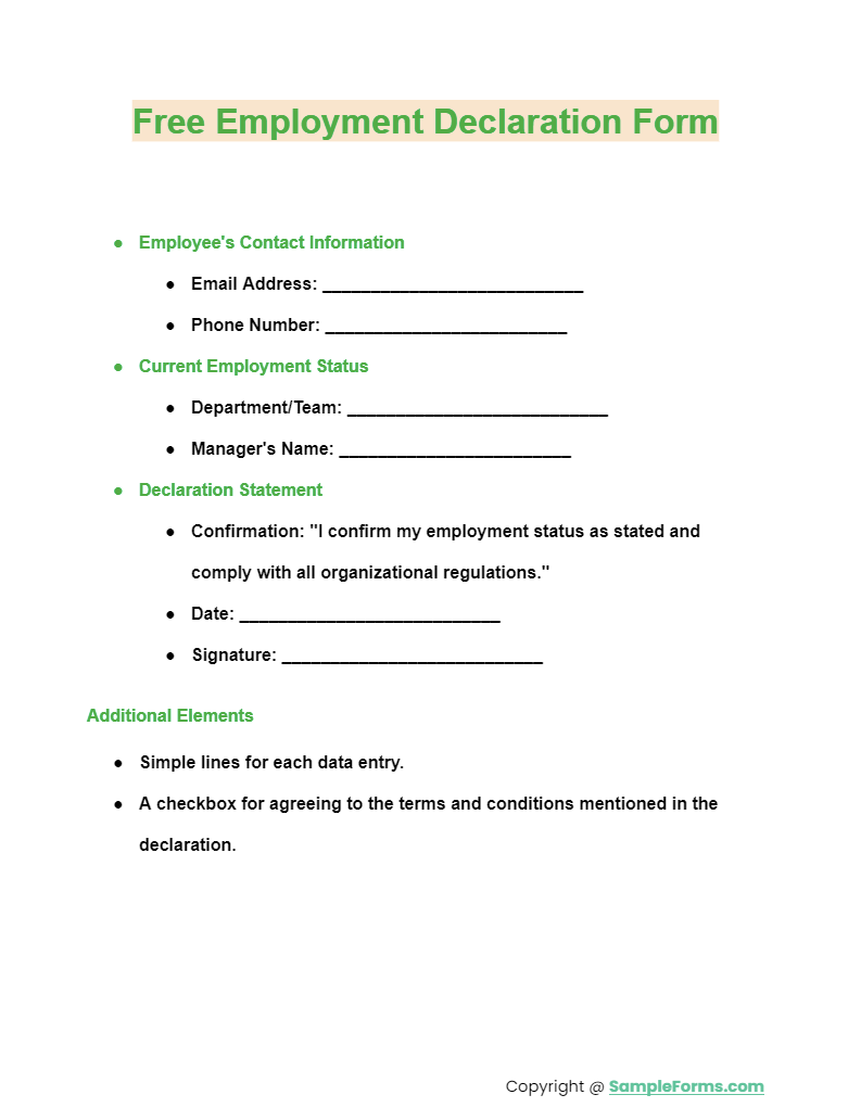 free employment declaration form