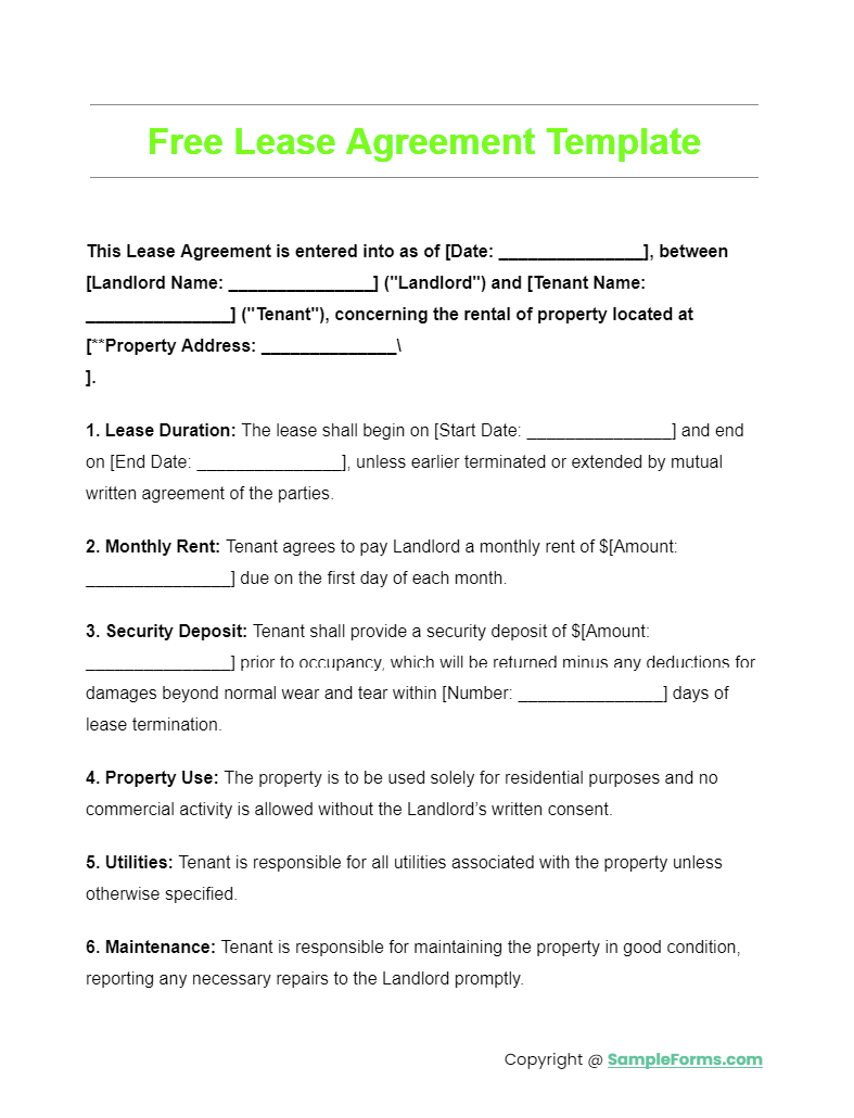 free lease agreement template
