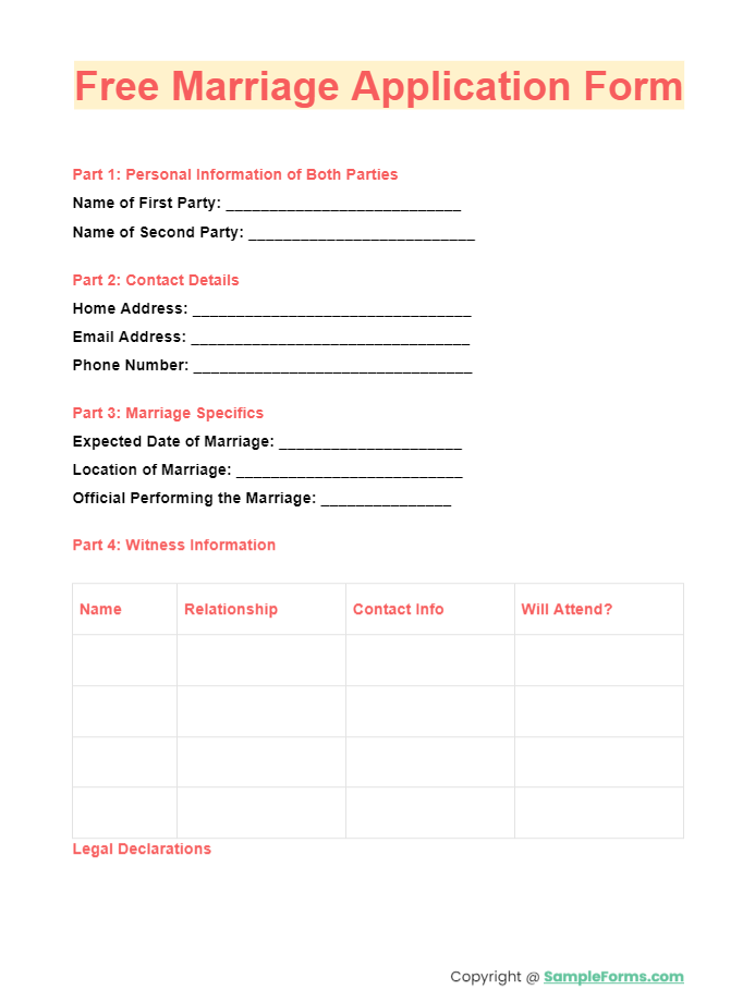free marriage application form