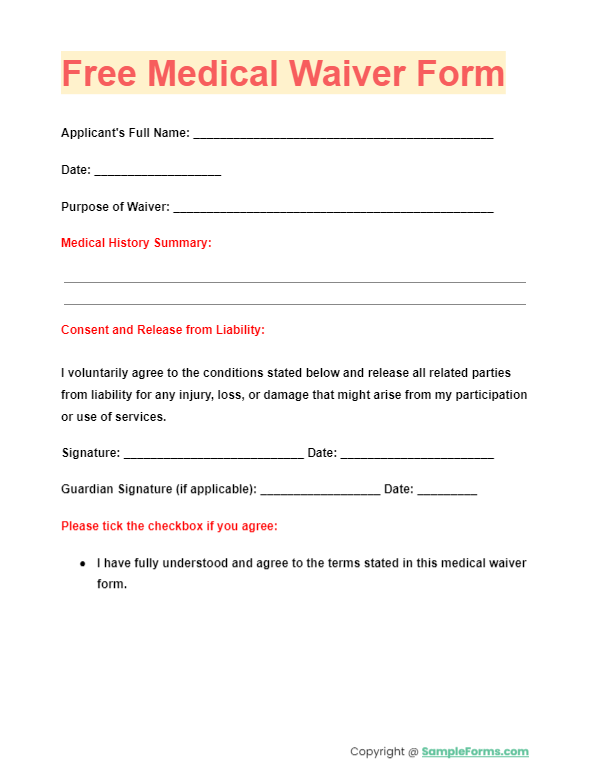 free medical waiver form