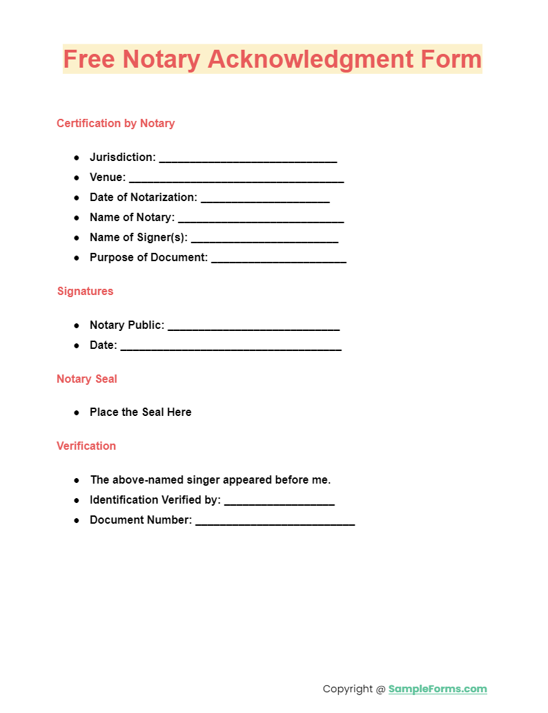 free notary acknowledgment form