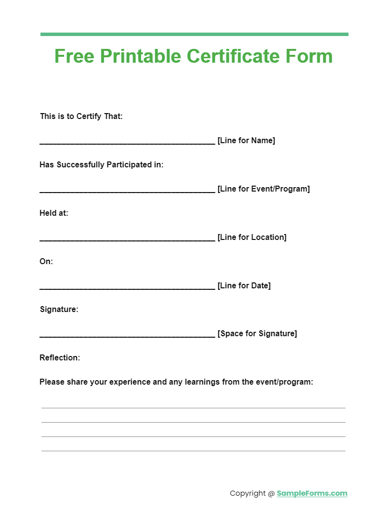 free printable certificate form