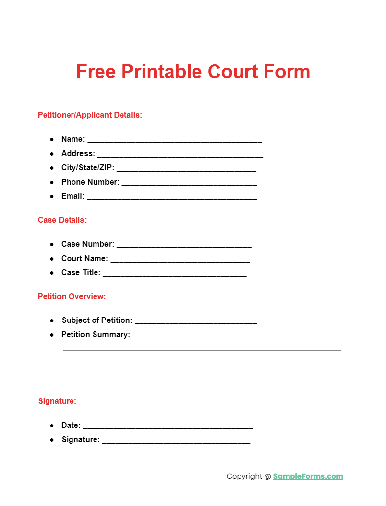 free printable court form
