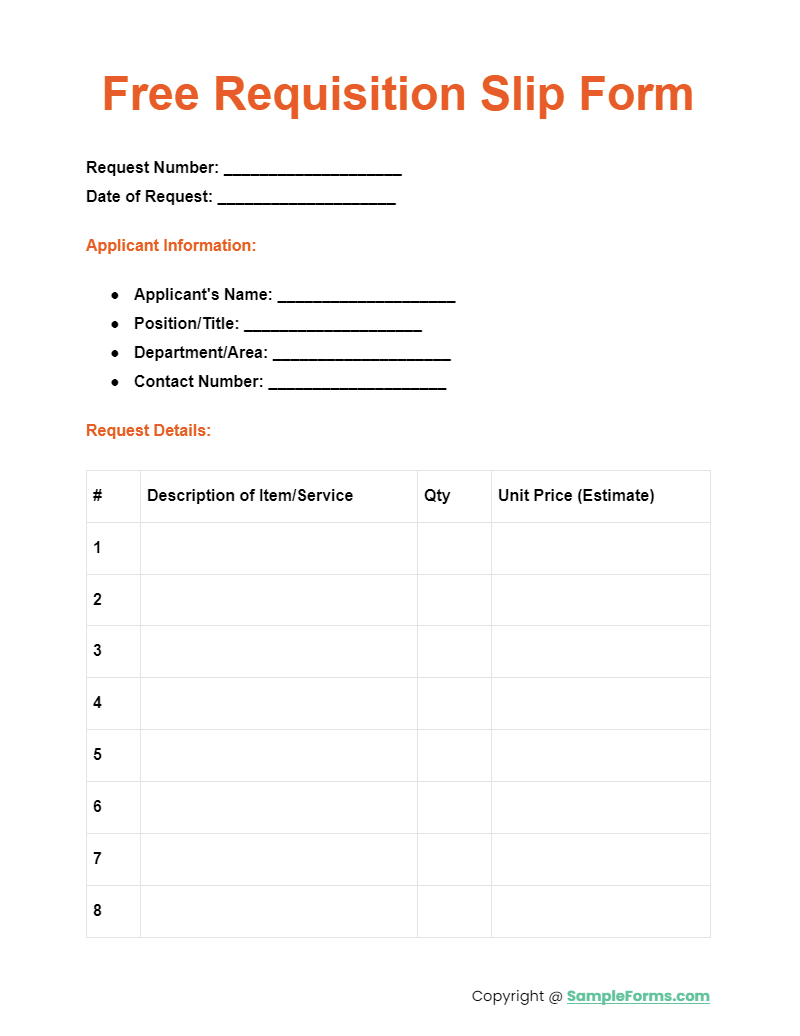 free requisition slip form