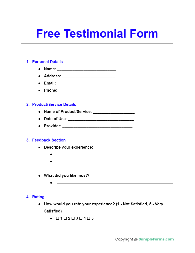 free testimonial form