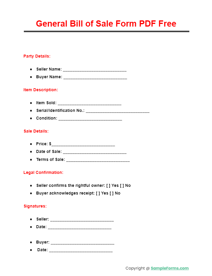 general bill of sale form pdf free