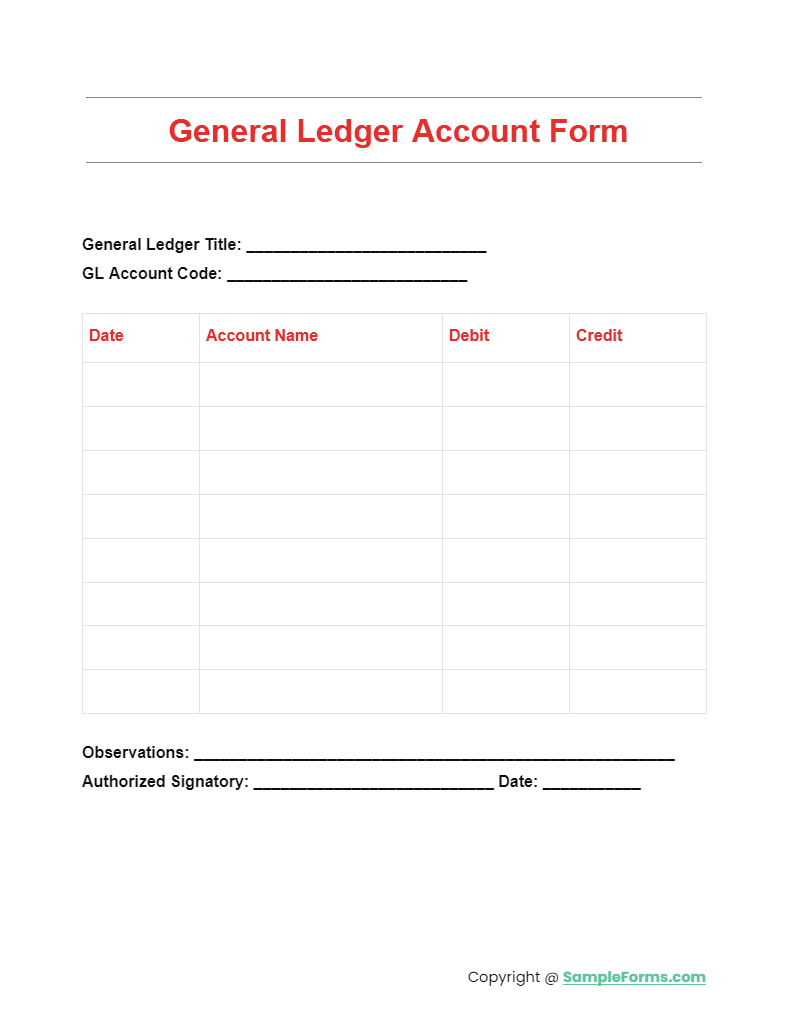 general ledger account form