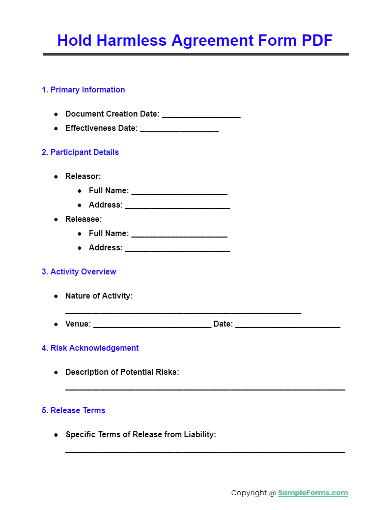 hold harmless agreement form pdf