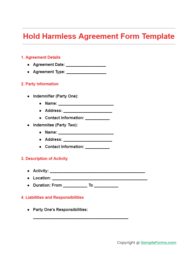 hold harmless agreement form template