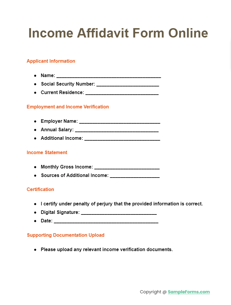 Income Affidavit Form Example Of Affidavit Of Income