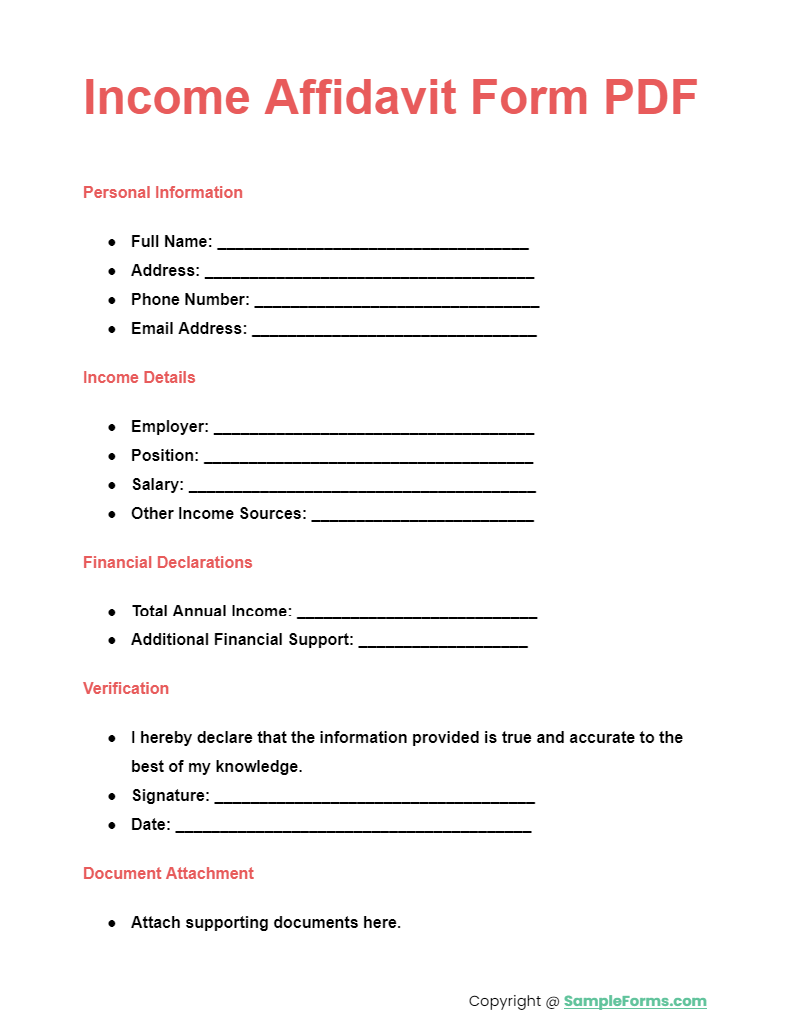 income affidavit form pdf