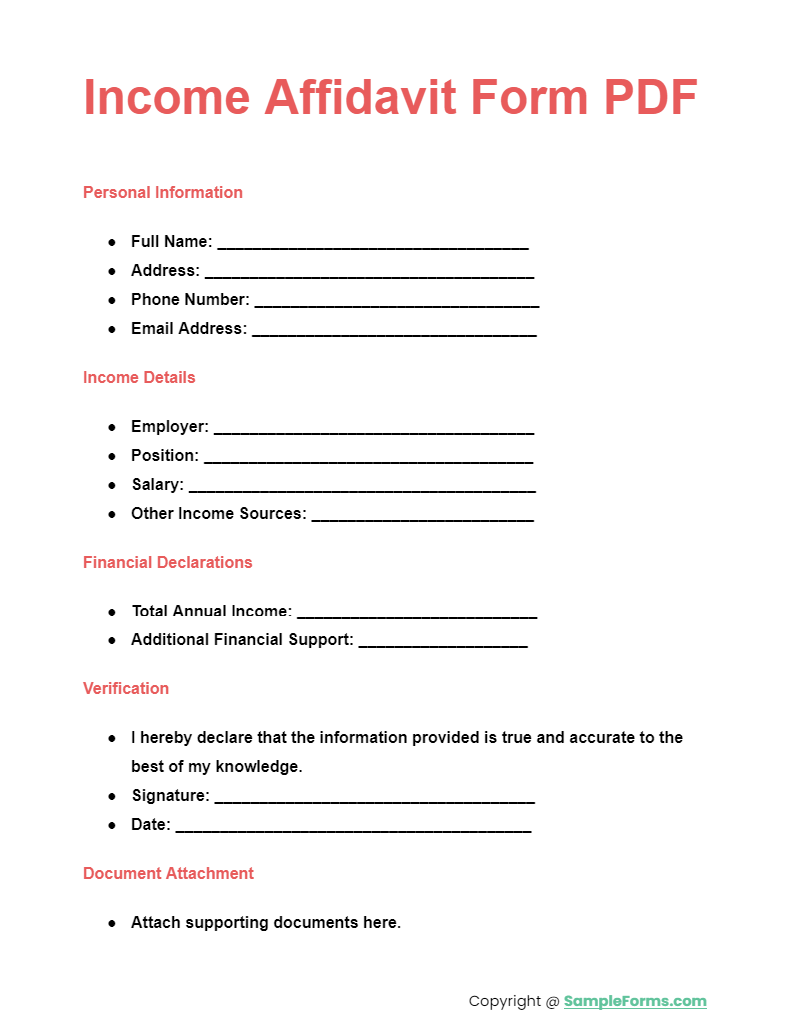 Income Affidavit Form Example Of Affidavit Of Income