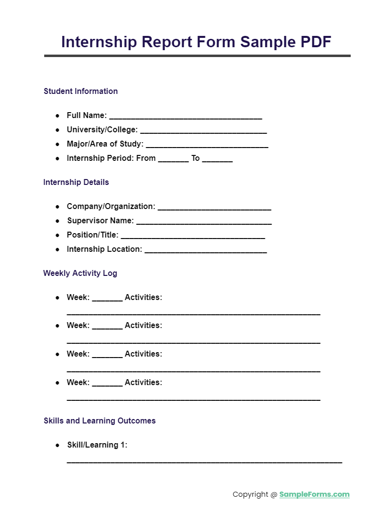 internship report form sample pdf