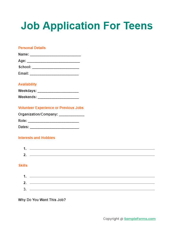 job application for teens