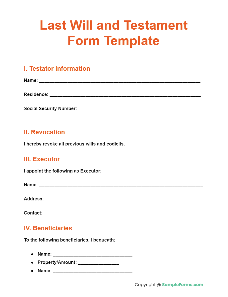 last will and testament form template