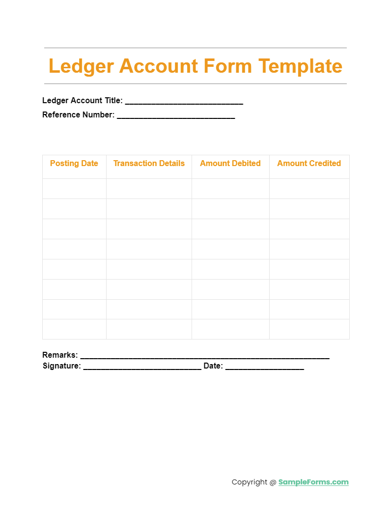 ledger account form template