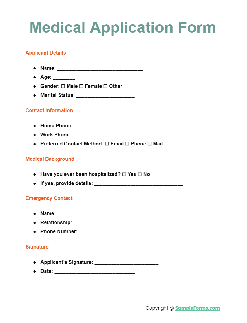 medical application form