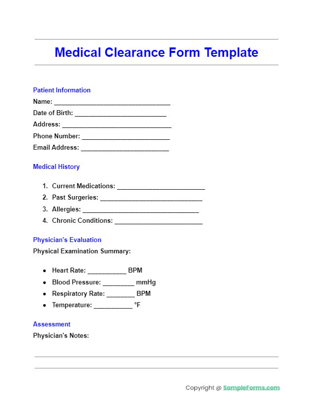 medical clearance form template