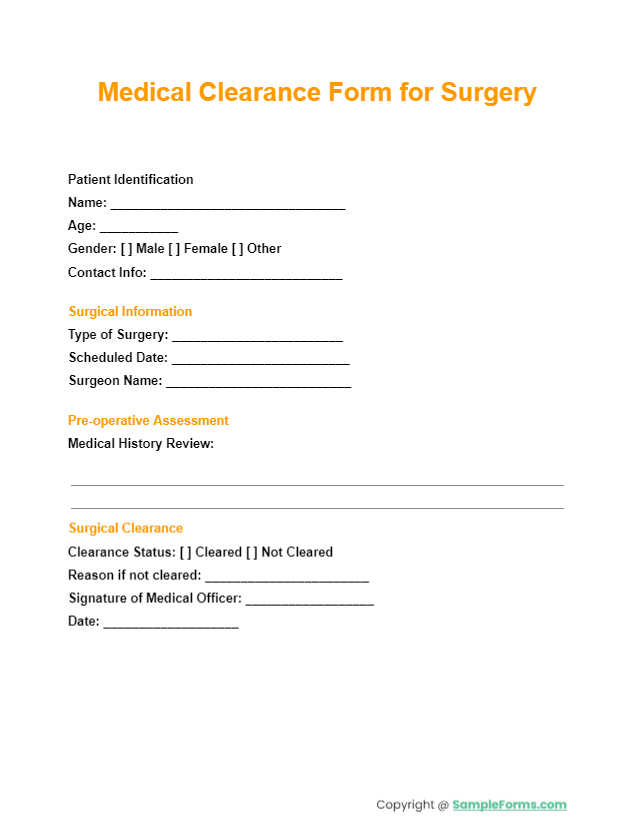 medical clearance form for surgery