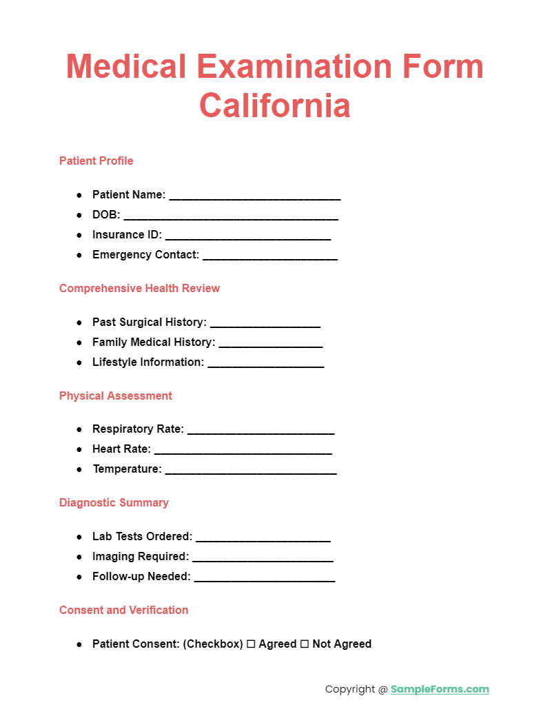 medical examination form california