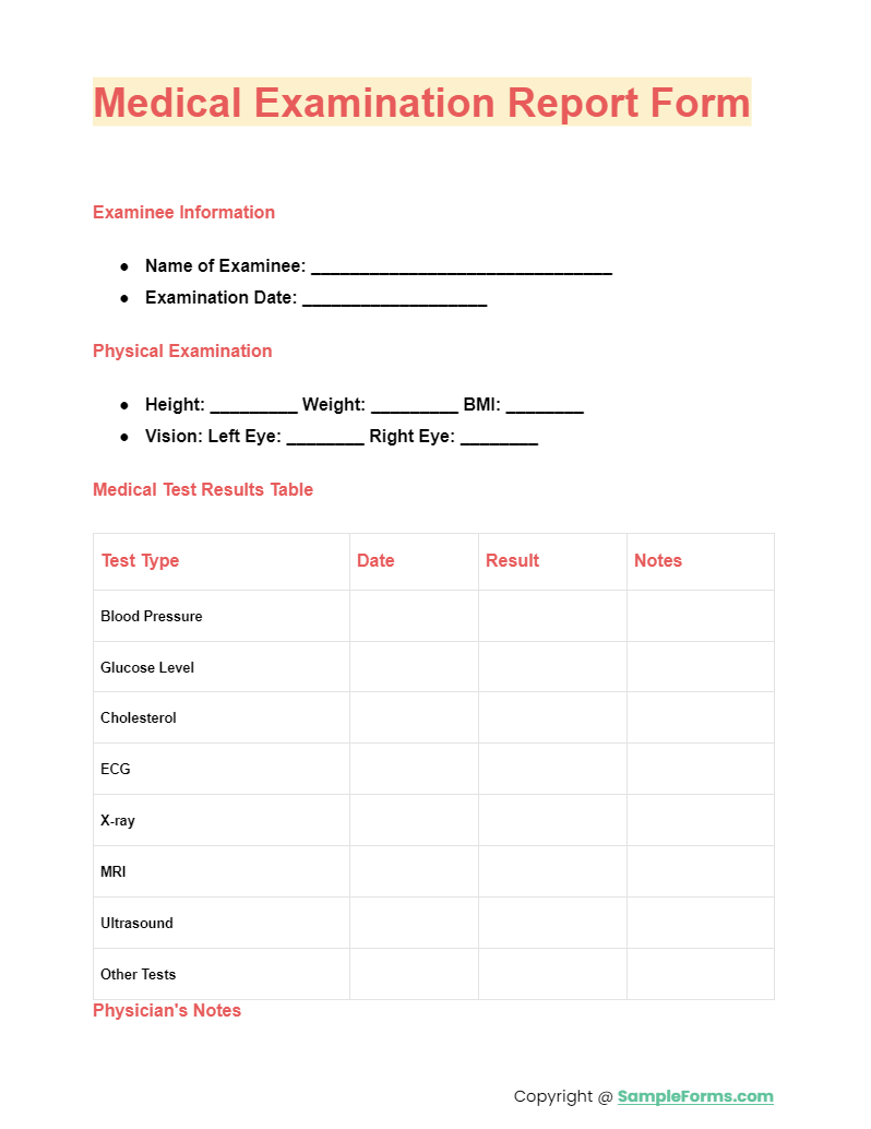 medical examination report form
