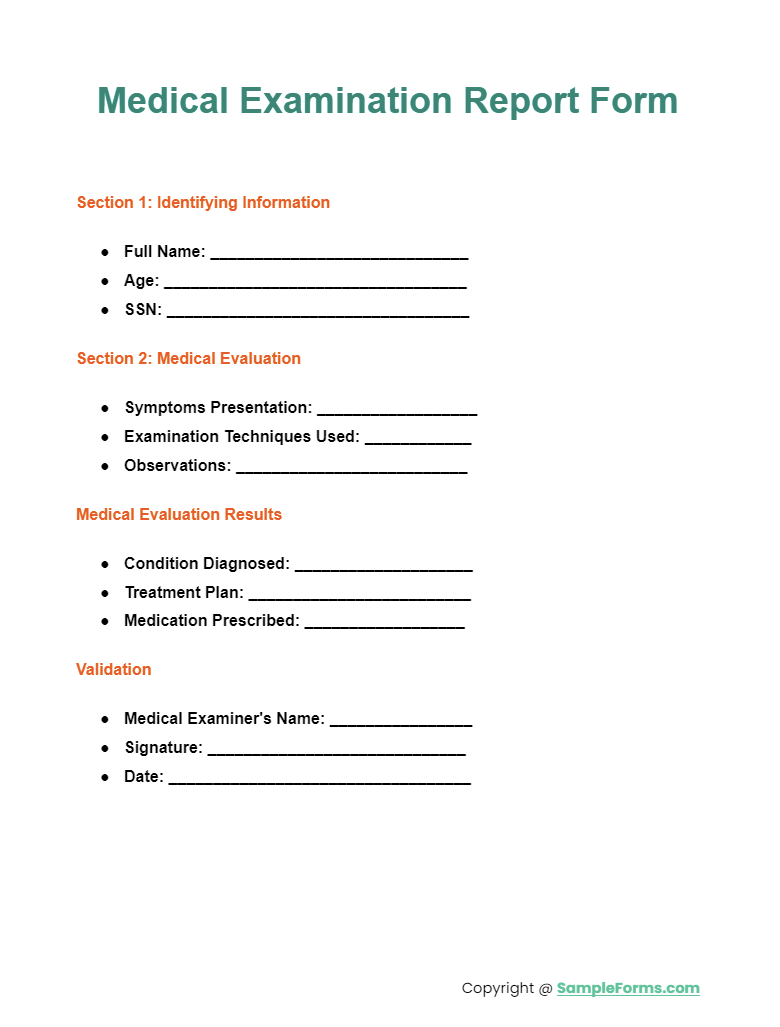 medical examinations report form