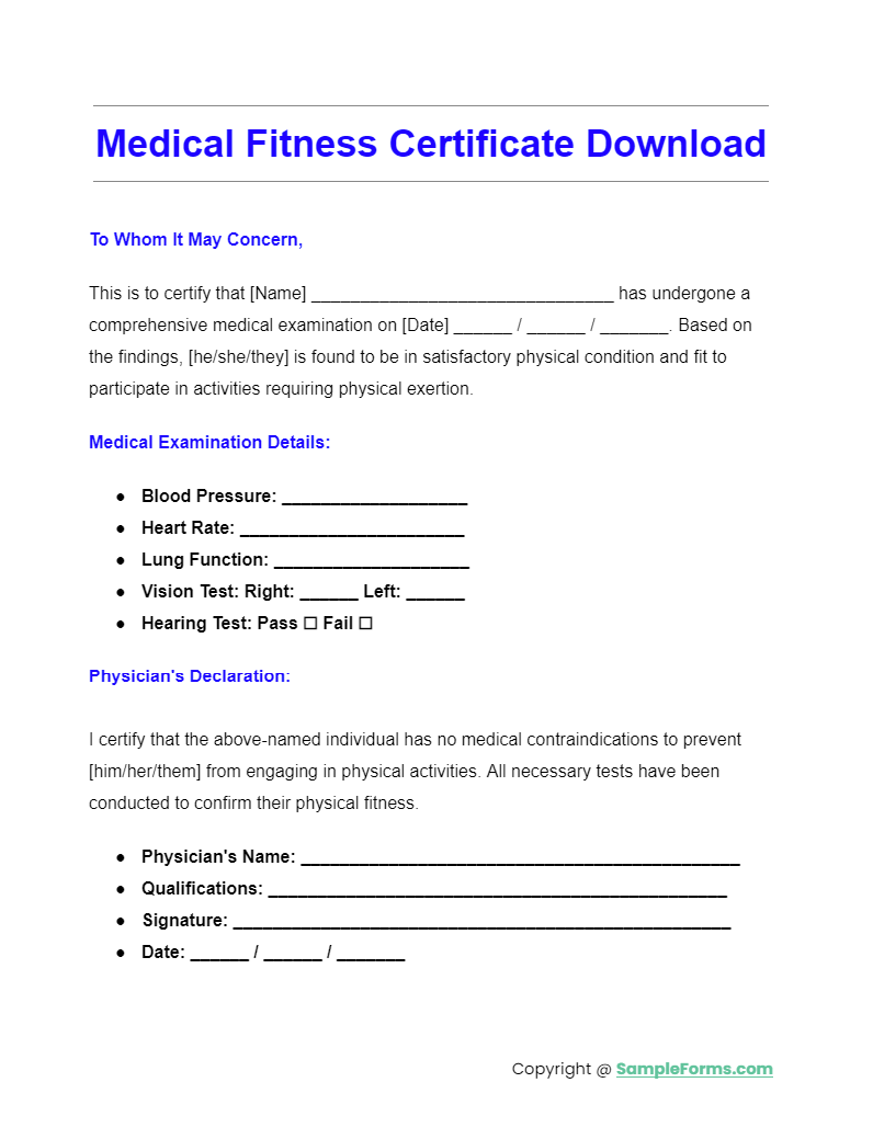 medical fitness certificate download