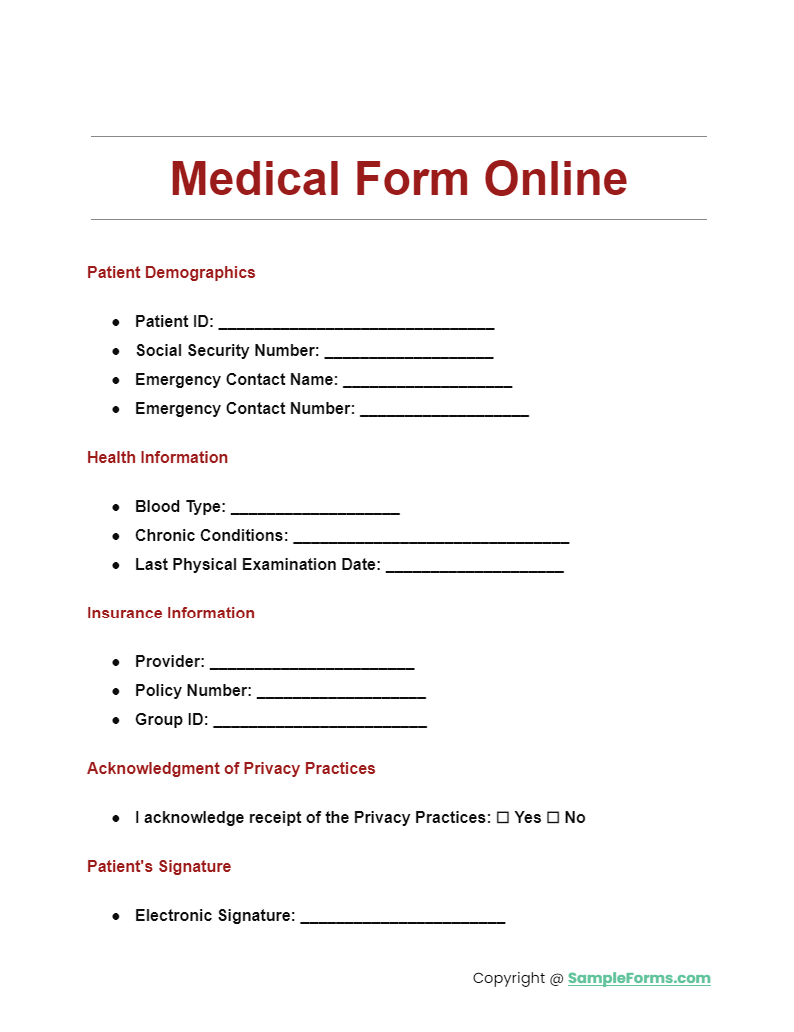 medical form online
