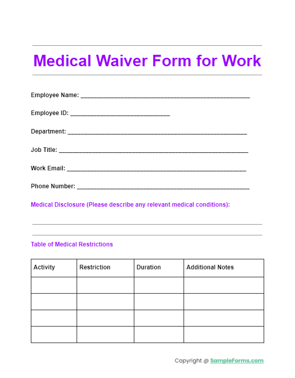 medical waiver form for work