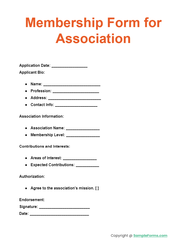 membership form for association