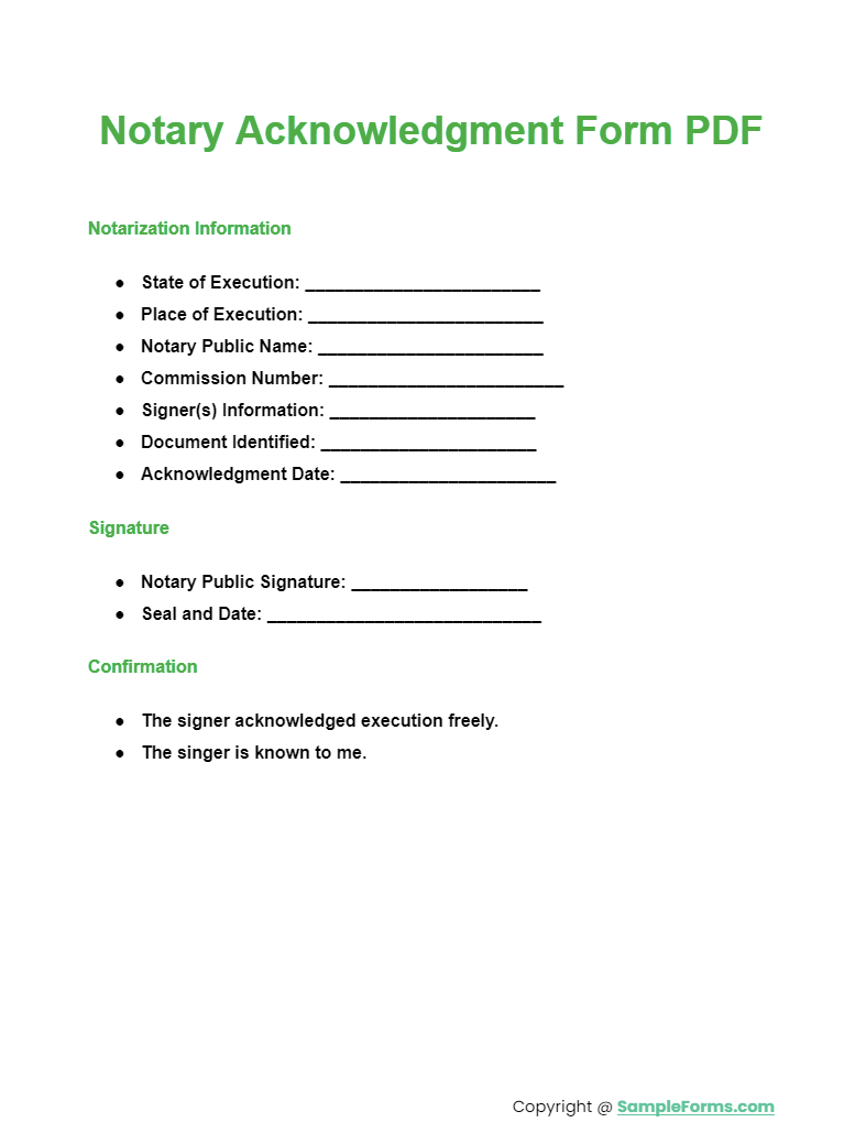 notary acknowledgment form pdf