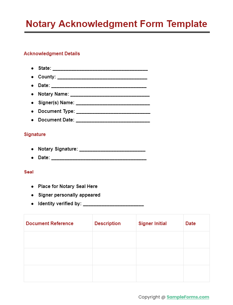 notary acknowledgment form template