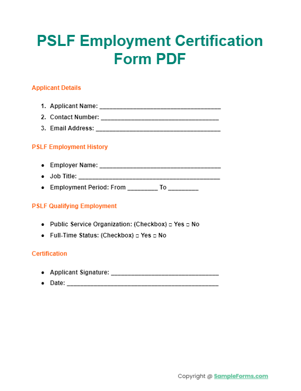 pslf employment certification form pdf