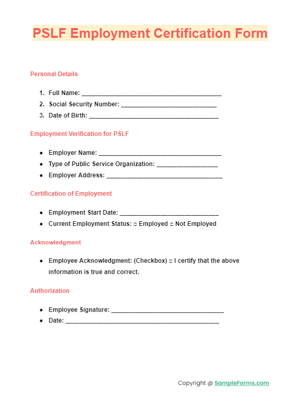 pslf employment certification form