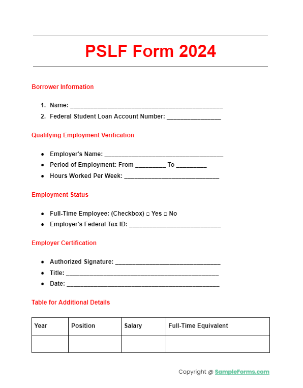 pslf form 2024