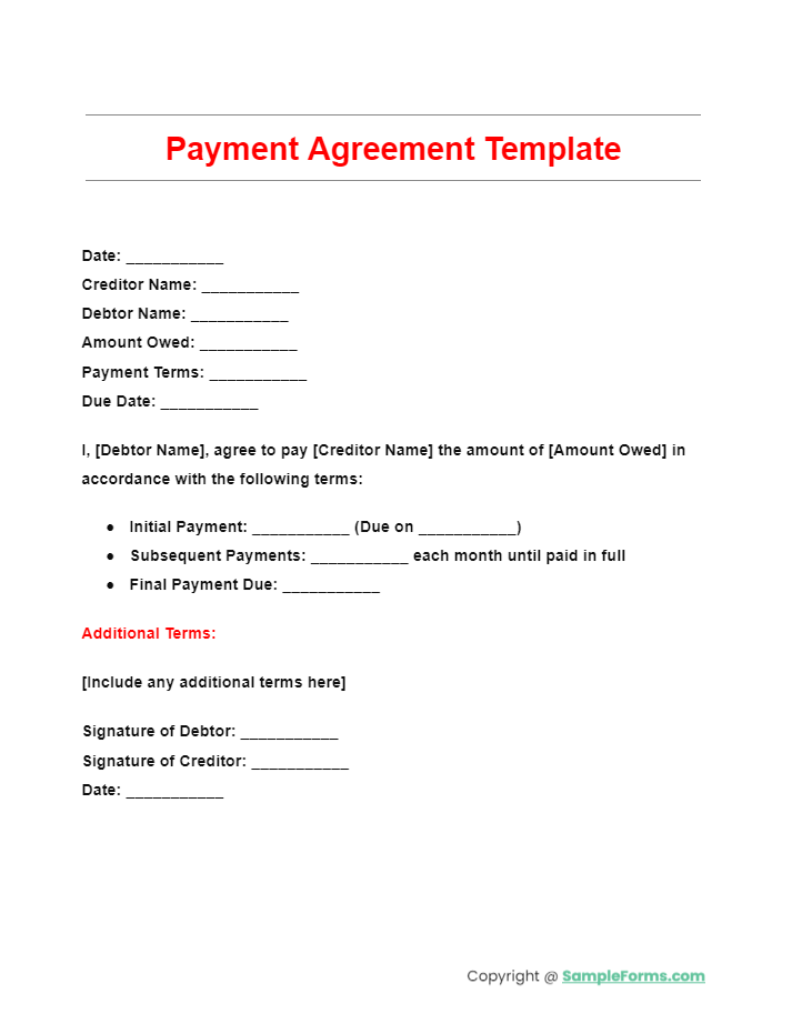 payment agreement template