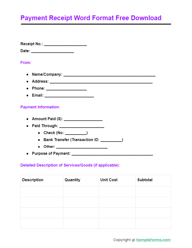 payment receipt word format free download