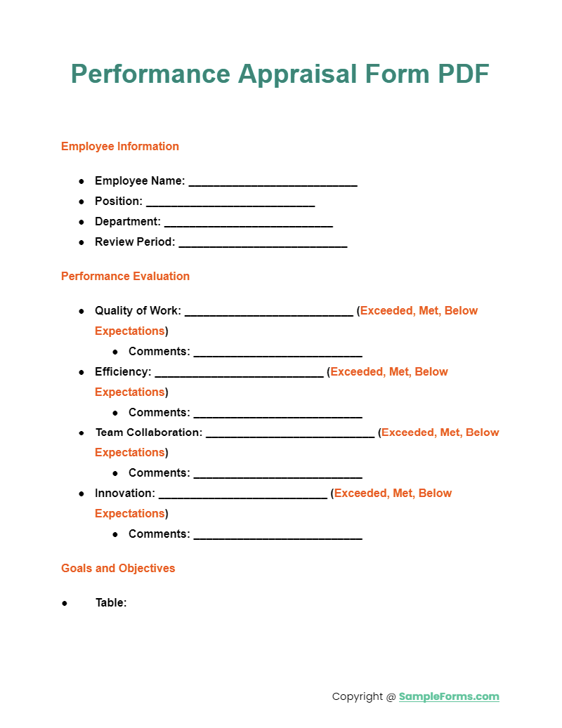 performance appraisal form pdf