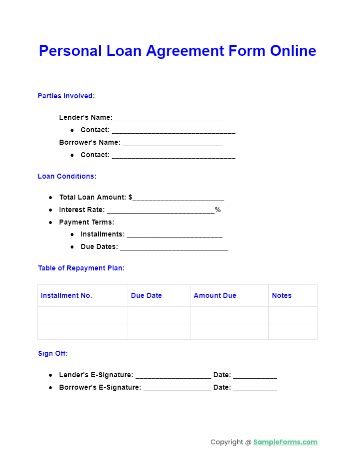 personal loan agreement form online