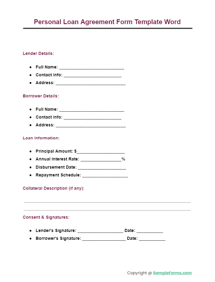personal loan agreement form template word